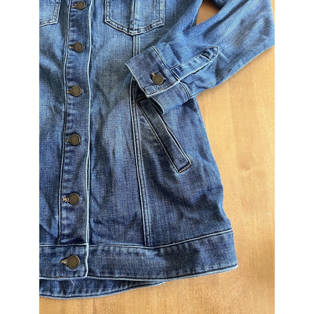 Women's Liverpool Jeans Company Long Denim Jacket Sz XS Tapered Waist Buttons - Picture 4 of 11
